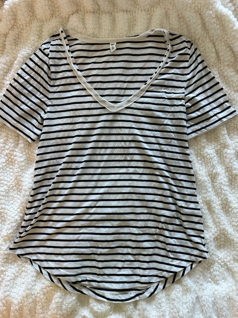 bp Black and White Striped V Neck Tee